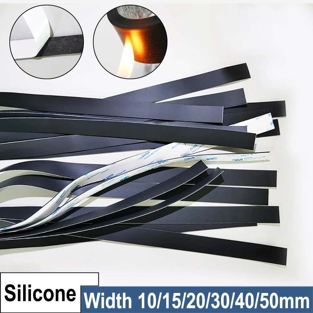 Silicone Rubber Seal Strip Self-Adhesive Black Width 10/15/20/30/40/50mm Thickness 1mm 2mm 3mm 5mm