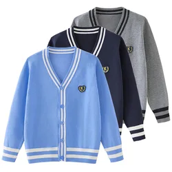 Baby Sweater Clothes Children Knit Cardigans Coats Cotton Teenage Striped V-neck Sweater Tops Big Boys Preppy Style Cardigan
