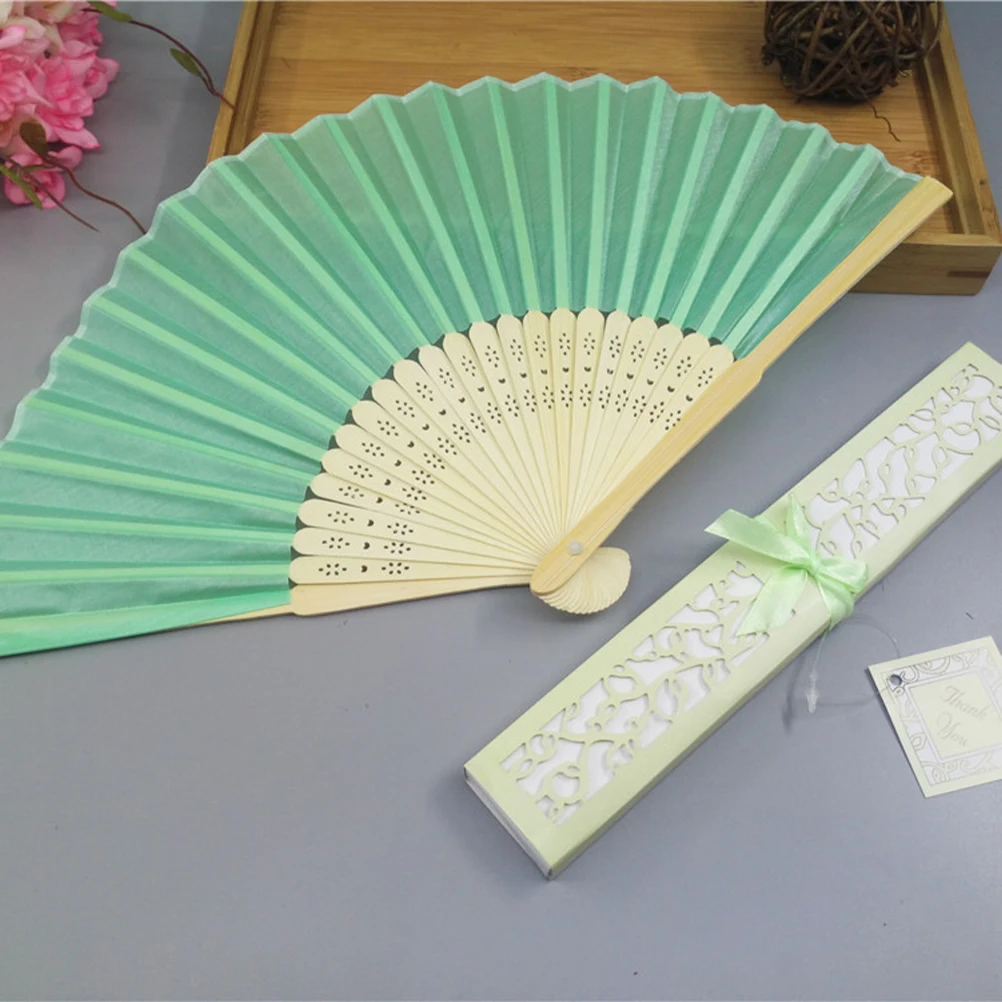 

2Pcs Classic Folding Fans Bamboo Chinese Style Adornment Fan Green Decorative Handcraft for Summer Party Wedding