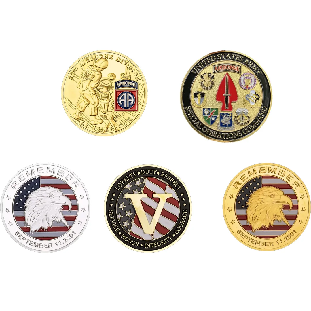 عملة التحدي العسكرية المطلية بالذهب التذكارية الأمريكية، مشجعي الجيش الجوي، عملات معدنية قابلة للجمع، سلسلة هدايا قابلة للجمع