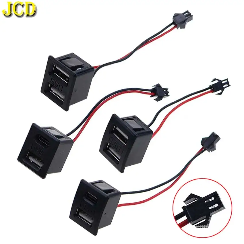 1Pcs Double Layer USB Female Base Type-C Socket and Female USB A Lamp Charging Socket Power Socket With Terminal Cable Connector