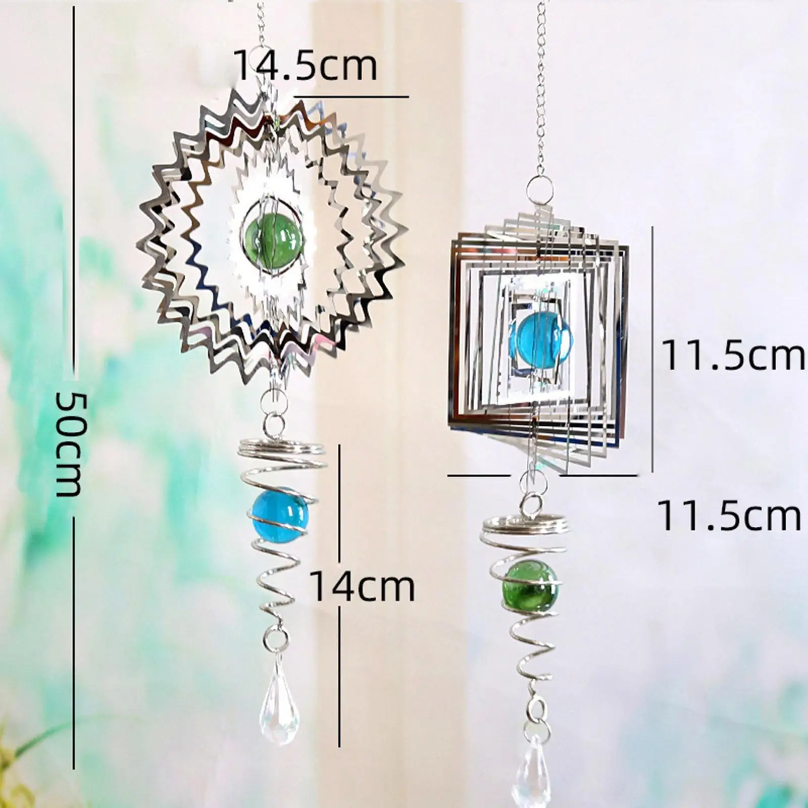 ديكور معدني حلزوني فضي معلق لحديقة المنزل ودوار الرياح #6