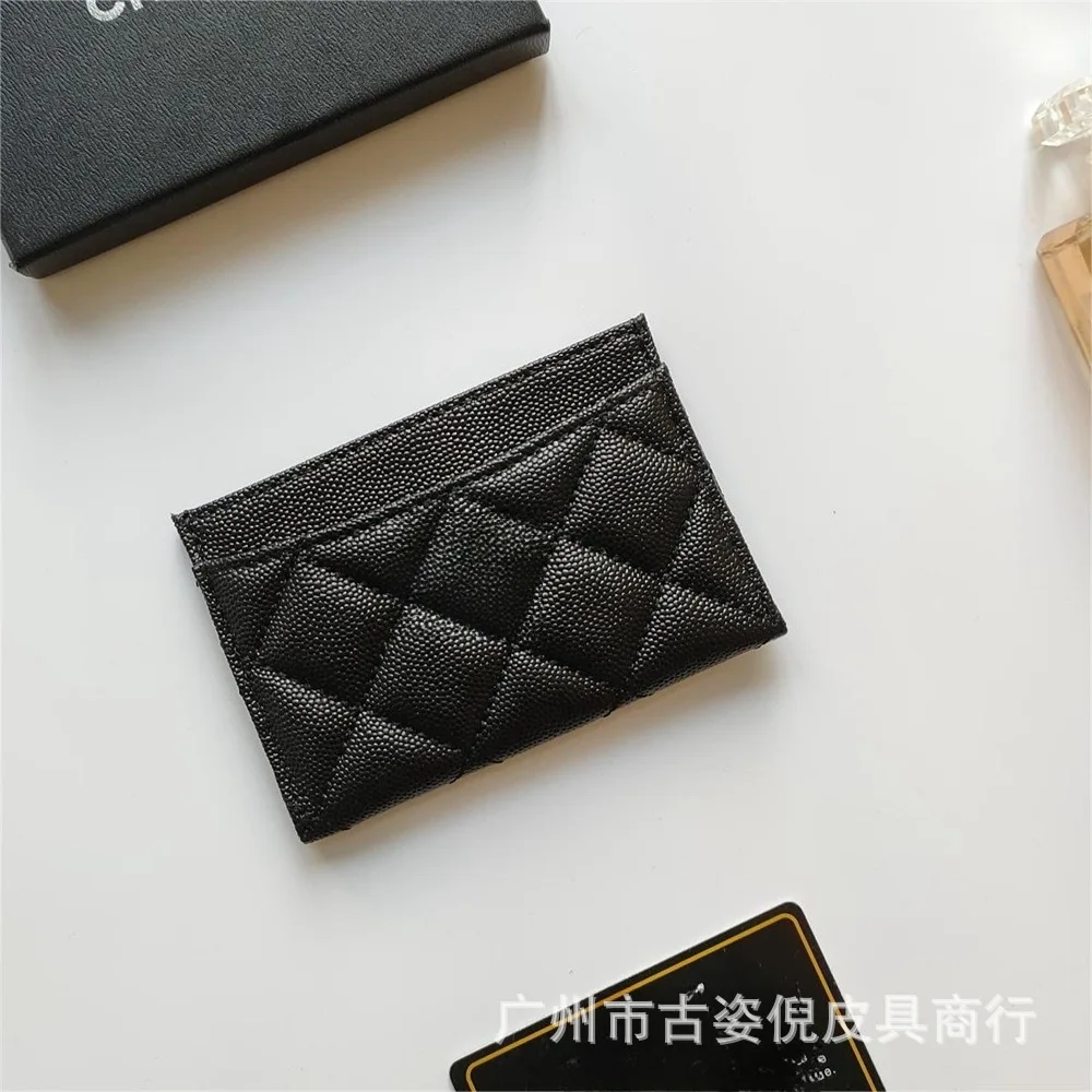 Caviar Card Bag with Diamond Grid Thin Design, One Piece Fashionable Letter ID Storage Mini Portable Card Clip