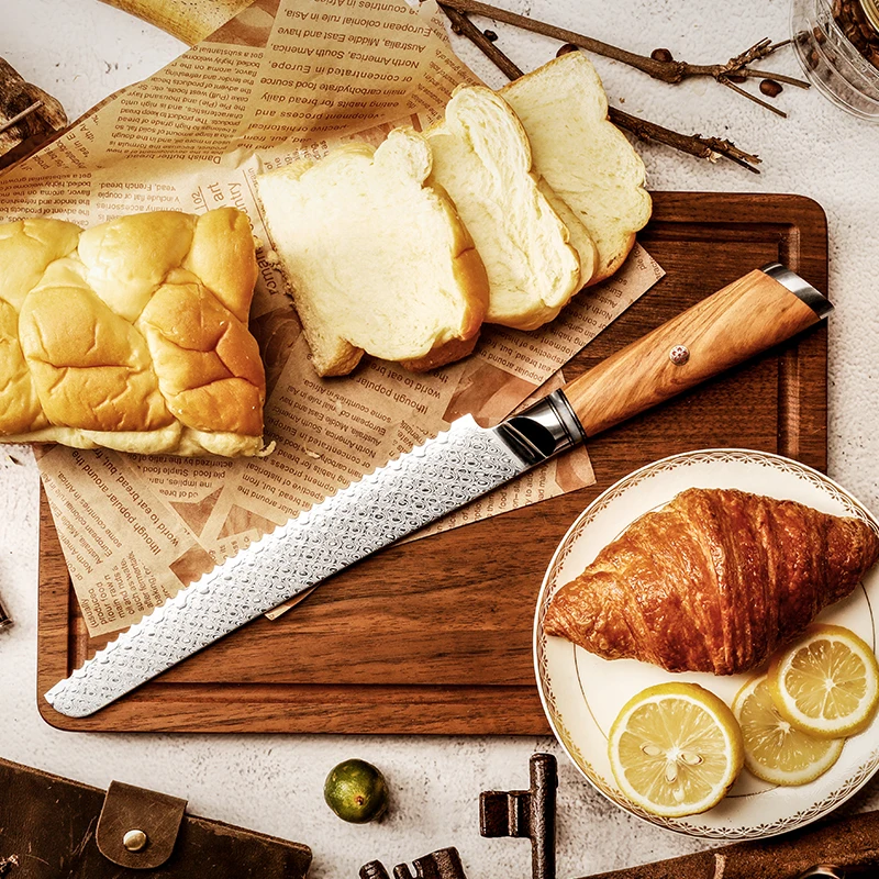 

Grandsharp Профессиональные 8-дюймовые ножи для выпечки Дамасский нож для хлеба из нержавеющей стали Кухонный нож для нарезки торта Роскошная коробка