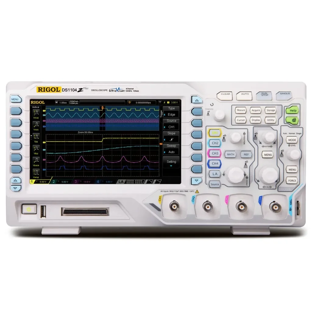 RIGOL Digital Oscilloscope DS1104Z Plus 100 MHz 4 Channel 1 GSa/s Memory Depth up to 24 Mpts 30000 Wfms/s 7-inch