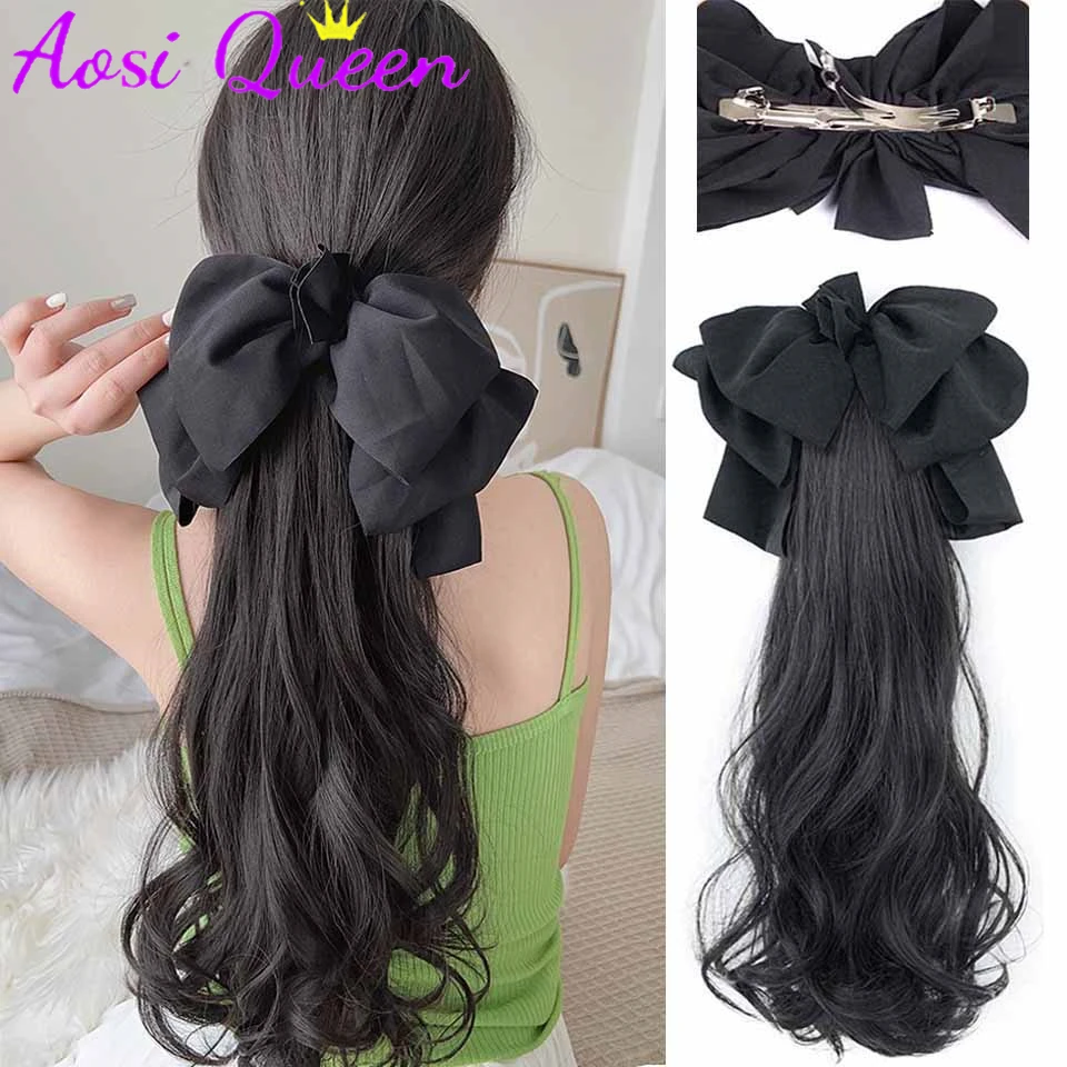 

AOSI Synthetic Bow Wig Ponytail Female Clamping Style Big Wave Low Ponytail Long Hair Artificial Hair Braided Curly Ponytail