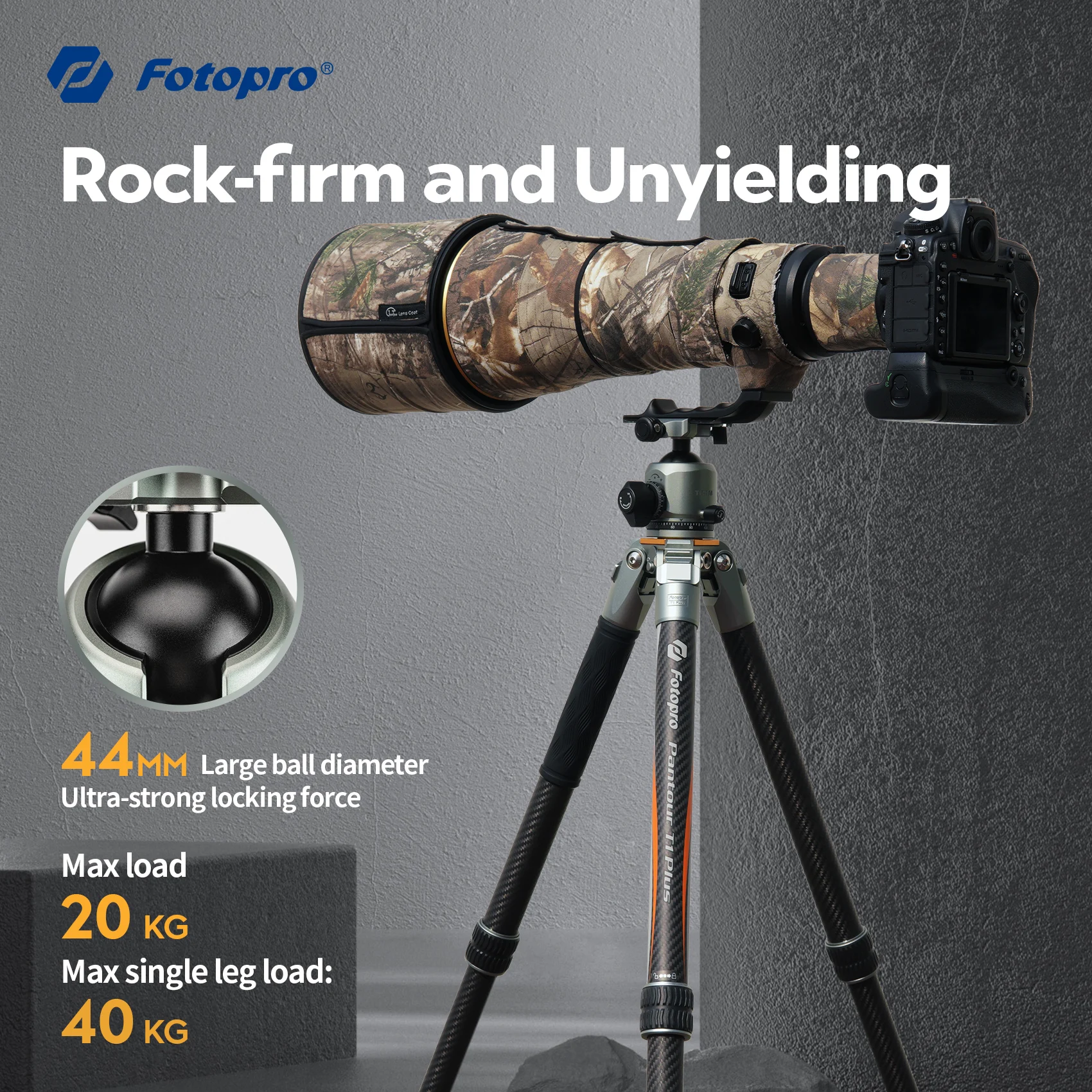 Fotopro T1 Plus Professional Travel Tripod Heavy Duty Carbon Fiber Tripod With Low Profile Ball Head for DSLR Max Load 20KG