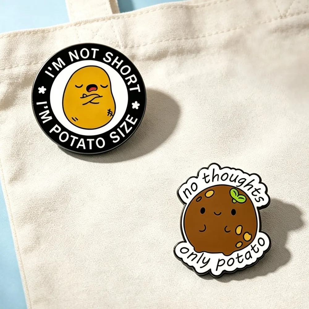 Niedliches Cartoon-Kartoffel-Emaille-Abzeichen, „Keine Gedanken, nur Kartoffel“ Meme-Design, Ästhetisches Accessoire für Taschen & Kleidung – Detail 1