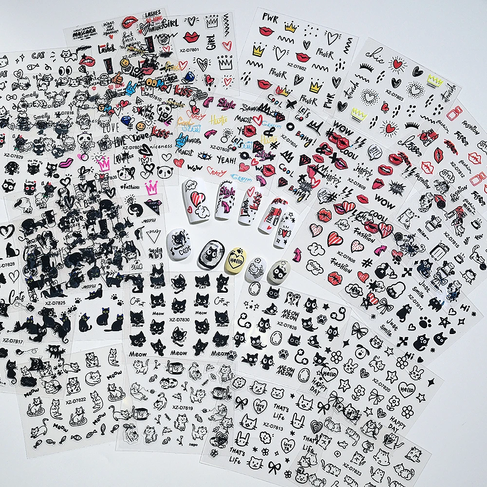 30 قطعة قبلة هريرة صغيرة الكتابة على الجدران مسمار الفن ملصقات للأطفال Kawaii ذاتية اللصق جعد القط مسمار الشارات الملونة مانيكير المتزلجون