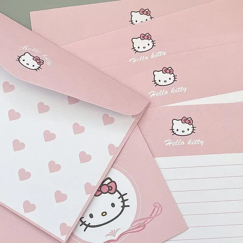 Sanrio Pink Hello Kitty Cute Cat Stationery Handwritten Letter Creative Simple High-Looking Message Letterhead Gift Wholesale