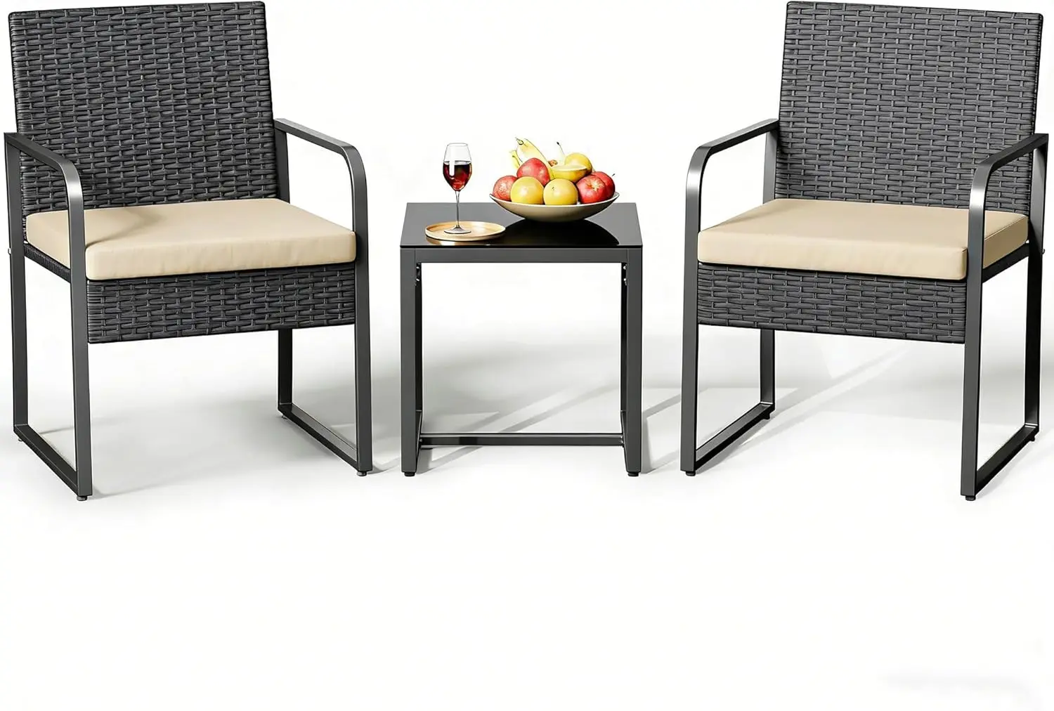 

3 Pieces Patio Bistro Sets, Outdoor Rattan Conversation with Glass Table, Wicker Furniture Set with Cushion, for Backyard, Porch