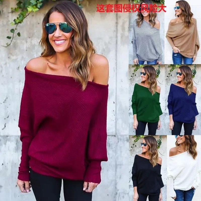 High quality new women\'s sexy strapless pit stripe knit sweater women  sweater mujer  oversized sweater  sweater women