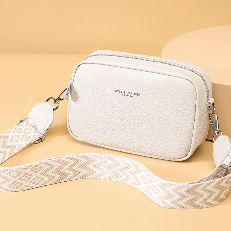 

2025 New! Versatile Fashion Leather Messenger Bag for Women | Explosive Style Wide Strap Phone Bag | Soft Leather Shoulder Bag