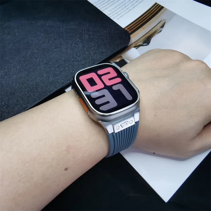 Soft Rubber Band for Apple Watch Series 9 45mm Ultra 2 49mm Band Silicone Loop Bracelet Correa for iWatch 8 7 se 3 6 5 4 42 44mm