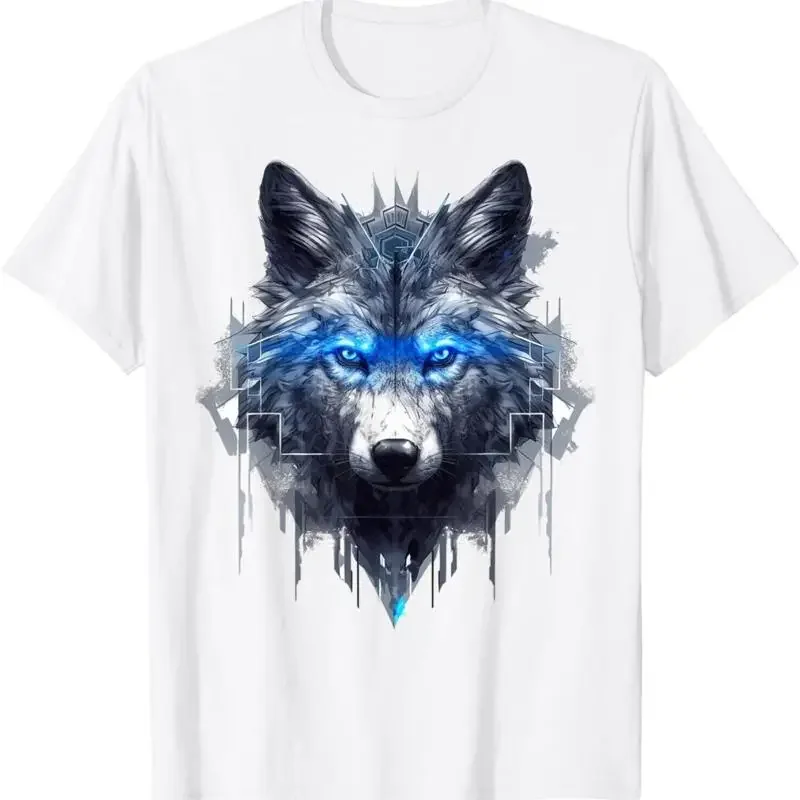 

Mystical Wolf Blue Eyes Graphic Tee Men's Breathable Cotton T-Shirt Round Neck