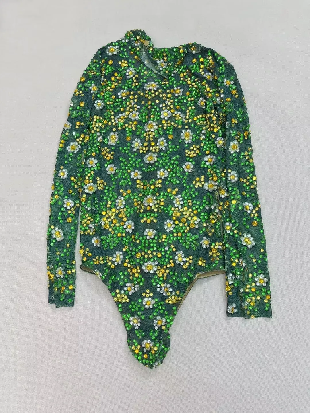 Seksowny, błyszczący strój sceniczny, ręcznie robiony kombinezon z siateczki i dżetów, damski kostium na wesele, urodziny, pokaz mody, występ.