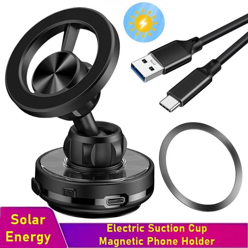 Update Solar Electric Vacuum Magnetic Car Phone Holder Mirro Gym Bath Shower Mount for Iphone 16 15 14 13 12 11 Pro Max Samsung