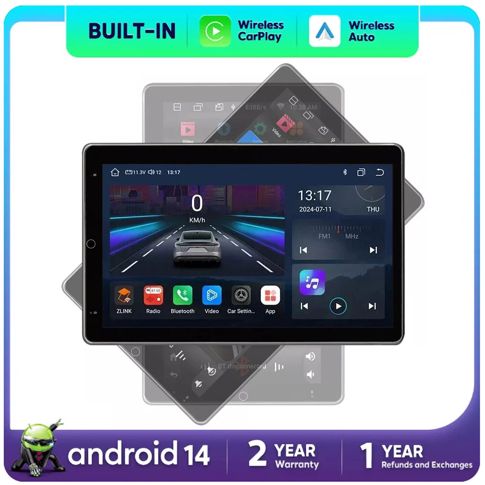 

Wireless CarPlay Android 14 Car Radio Universal 90° Automatic Rotatable Screen Stereo Video Multimedia Player GPS Navi RDS