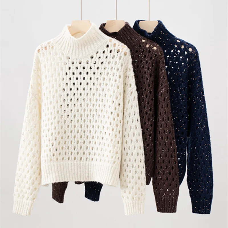 

Женский осенне-зимний новый кашемировый шерстяной свитер с полыми бусинами, вязаный топ