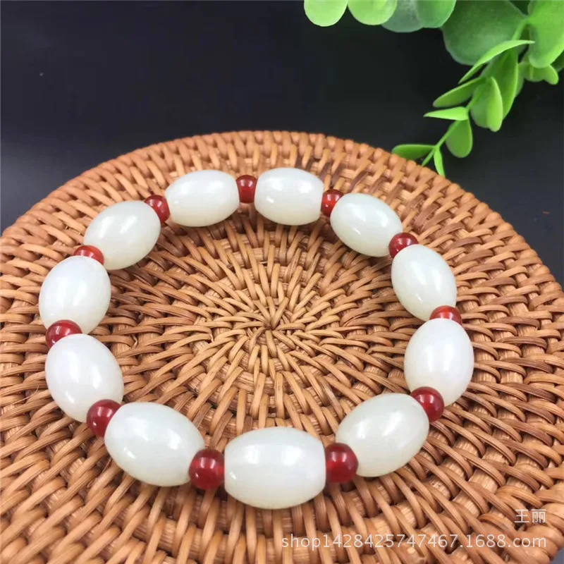 

Hetian Lutong Long Rice Qingbai Jade Bead Unisex Bracelet