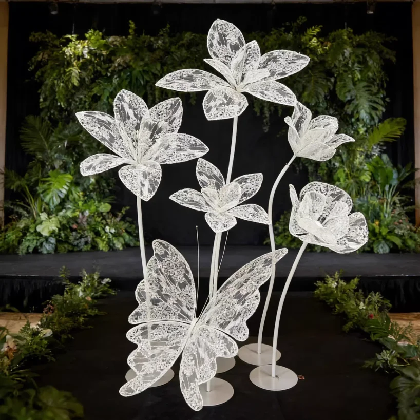 

6pcsHandmade White Lace Large Floral Net Butterfly Faux Flower Wedding Backdrops Decoration Art Props Display Window Decor Props