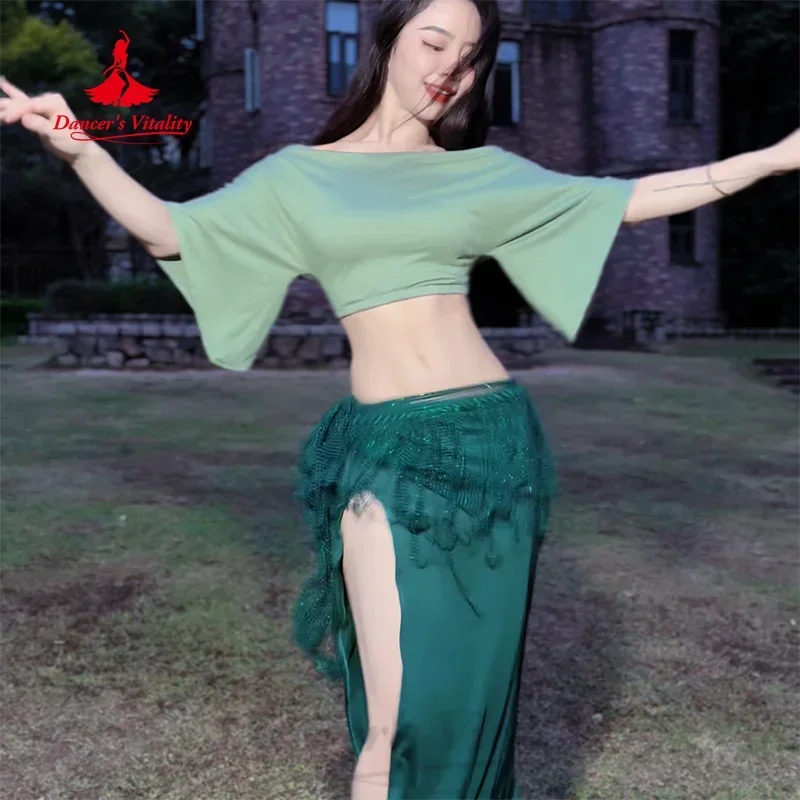 Belly Dance Practice Clothing for Women Loose and Comfortable Top+Sexy Split Long Skirt 2pcs Oriental Dancing Training Clothes