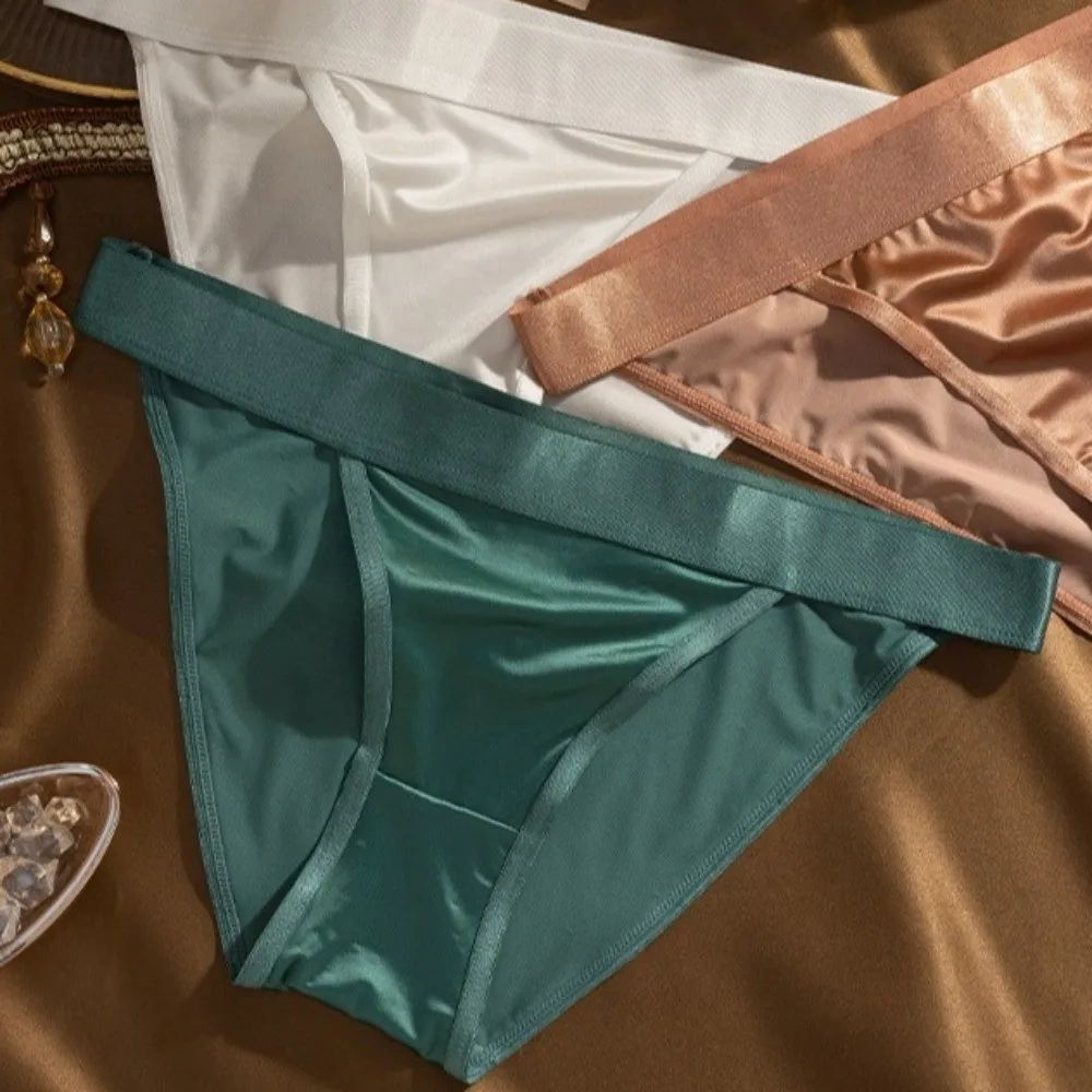 Modische Niedriggeschnittene Satin-Seiden-Slips Unterhosen Einfarbige Eisseiden-Höschen Nahtloser Baumwoll-Schritt Damenunterwäsche Mädchen – Detail 12