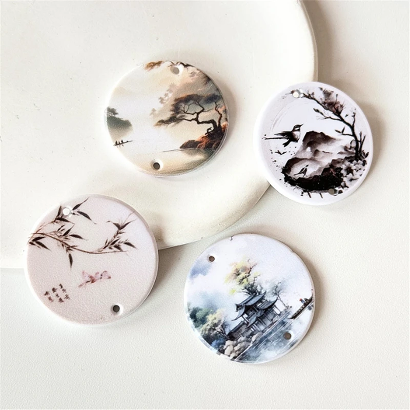 10Pcs/Lot New Retro Acetic Acid 27MM Flower Round Beads Petals Charm Connectors Diy Earrings Jewelry Making Resin Accessories