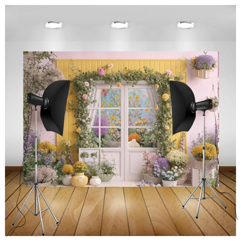 Fondo de fotografía Digital para el día de Pascua, accesorios para estudio fotográfico, conejo, flores, puertas de arco, maternidad, FH-01