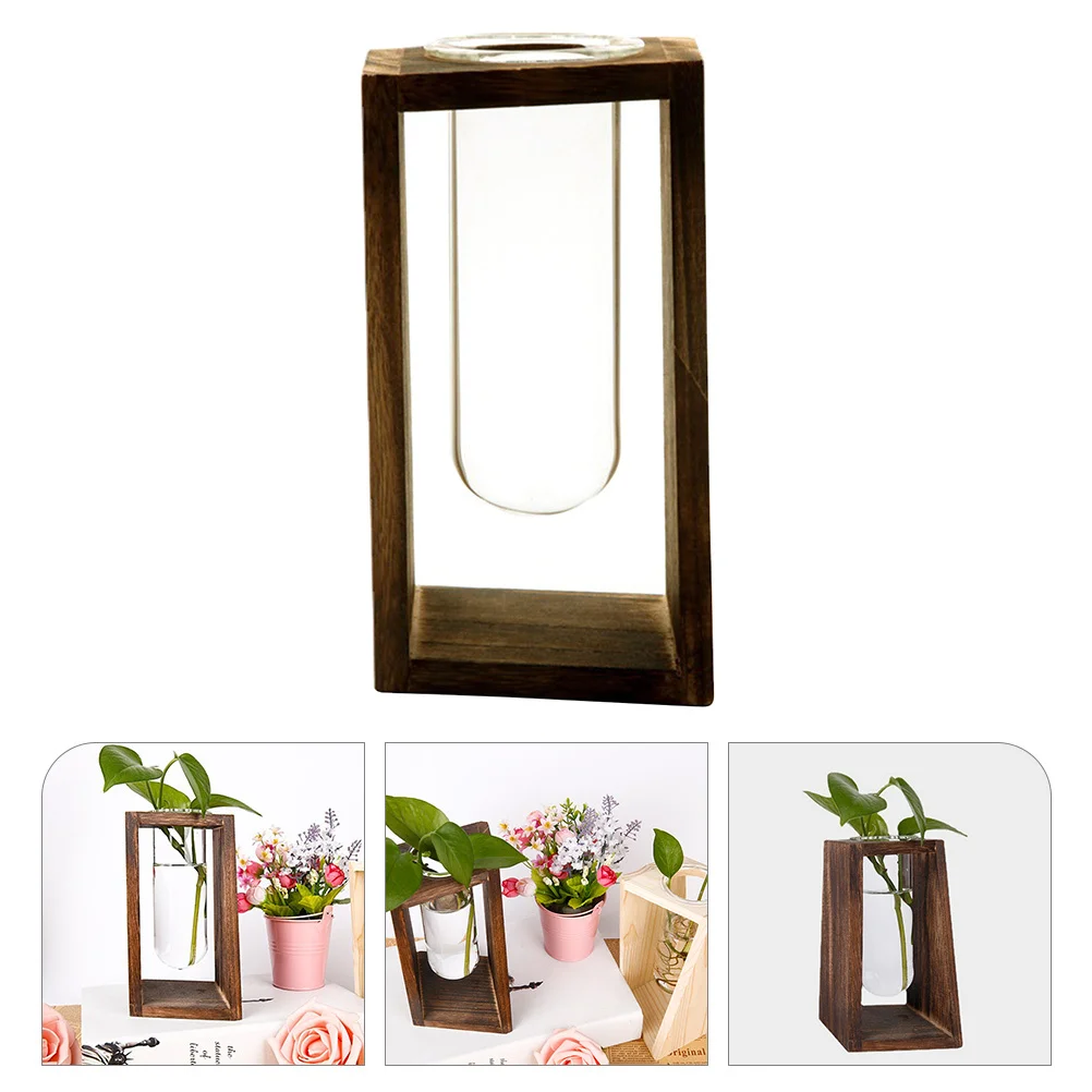 

Wooden Stand Glass Terrarium Vase For Hydroponic Air Plants Tabletop Decor Indoor Plant Display Home Office Cafe Greenery