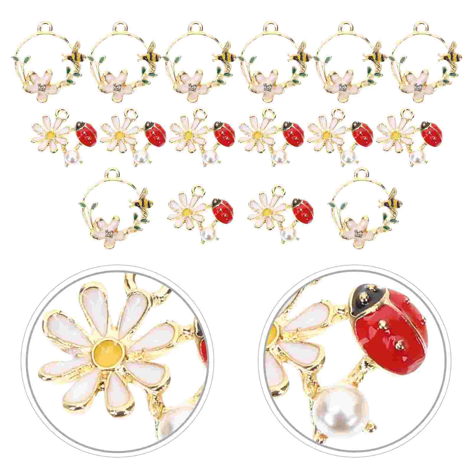 20 Pcs Ladybug DIY Pendant Charms for Jewelry Making Small Flowers Cute Bracelets Alloy