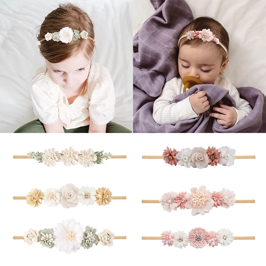 1/3pcs Baby Headbands Flower Hair Accessories Kids Girls Cute Headwear Nylon Soft Elastic Hair Band Gifts for Toddler Headband