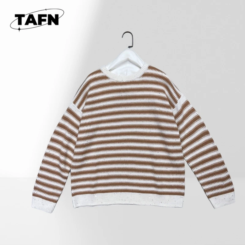 

Sequin Yarn Striped Cashmere Sweater Shirts Trendy Striped Knit Sweater for Women, Comfortable & Stylish for All SeasonsAH0403
