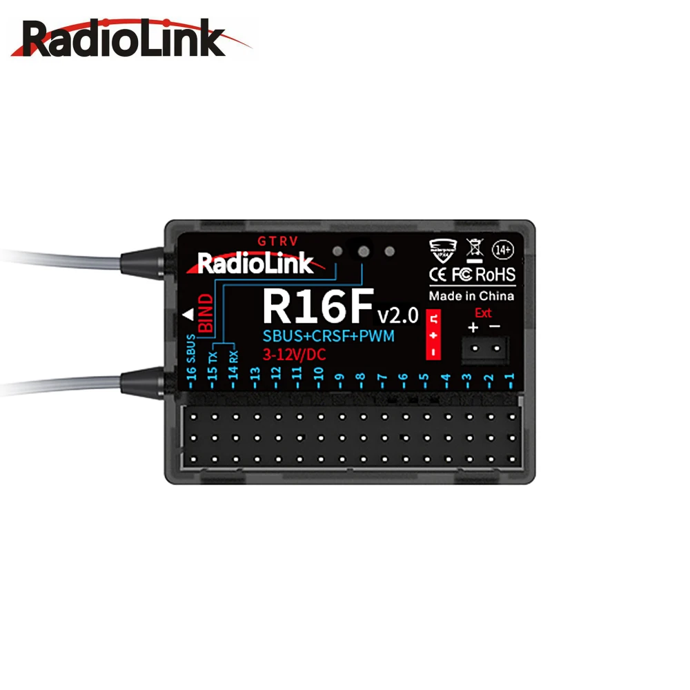 

Radiolink R16F 16 Channels Receiver 3-12V Supported PWM, SBUS, and CRSF Signal for RadioLink T Series Aircraft Transmitters
