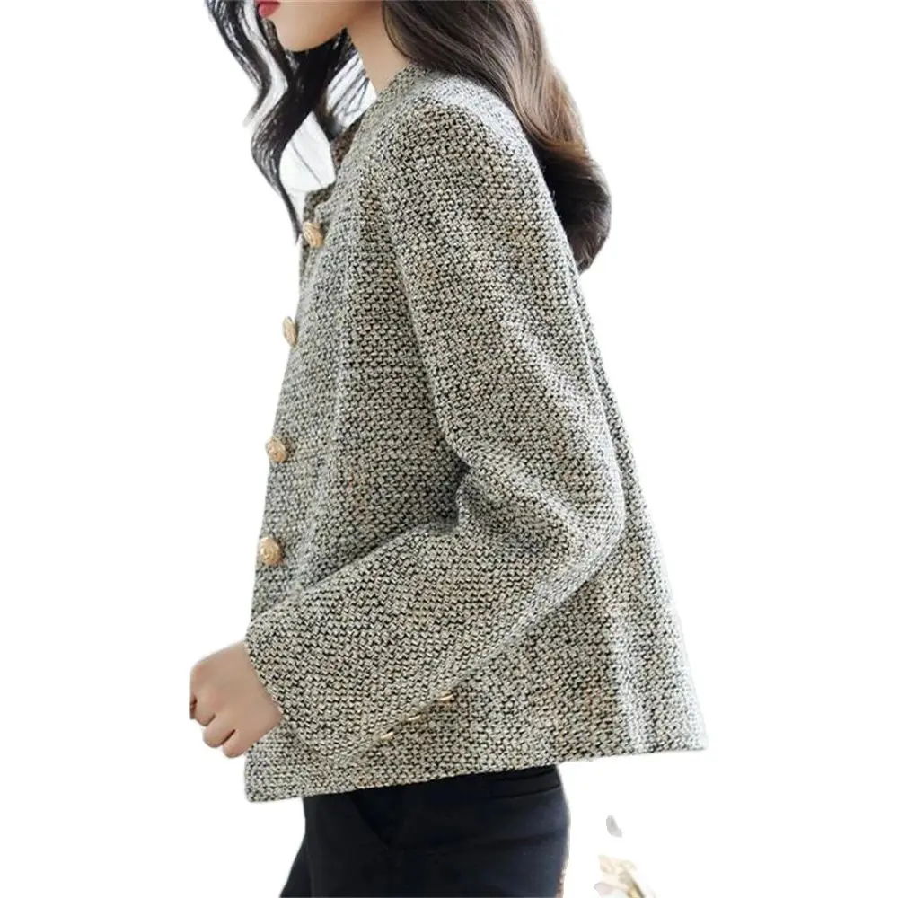 Tweed Korea Hoge kwaliteit korte tweed jas vrouw Koreaanse kleding knop chique elegante 2024 Winter luxe designer kledingjas