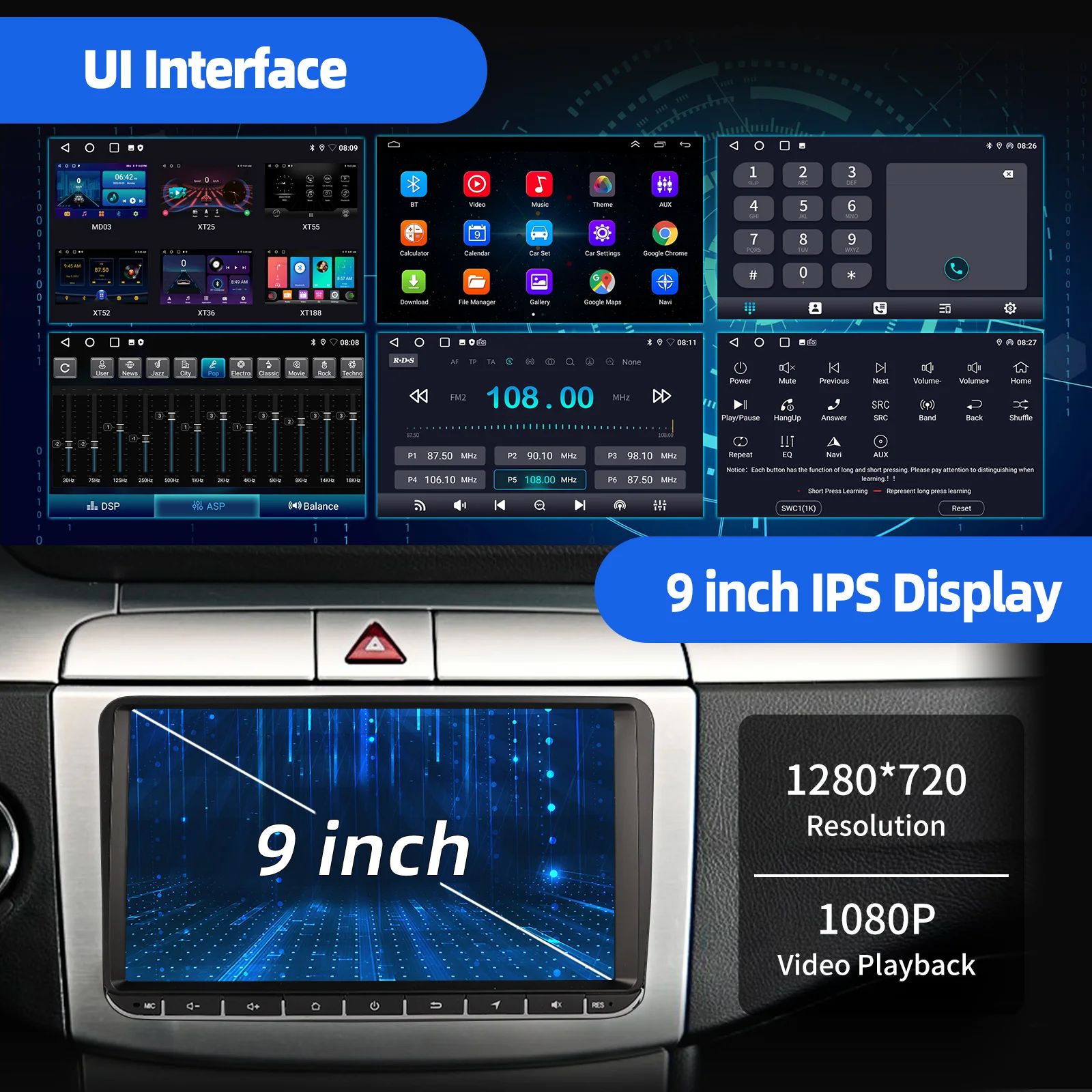 9 "أندرويد 14 4 + 64G أبل CarPlay راديو ستيريو للسيارة لشركة فولكس فاجن جولف 5 6 باسات B6 B7 بولو توران تيجوان العلبة نظام تحديد المواقع نافي واي فاي SWC FM BT #3