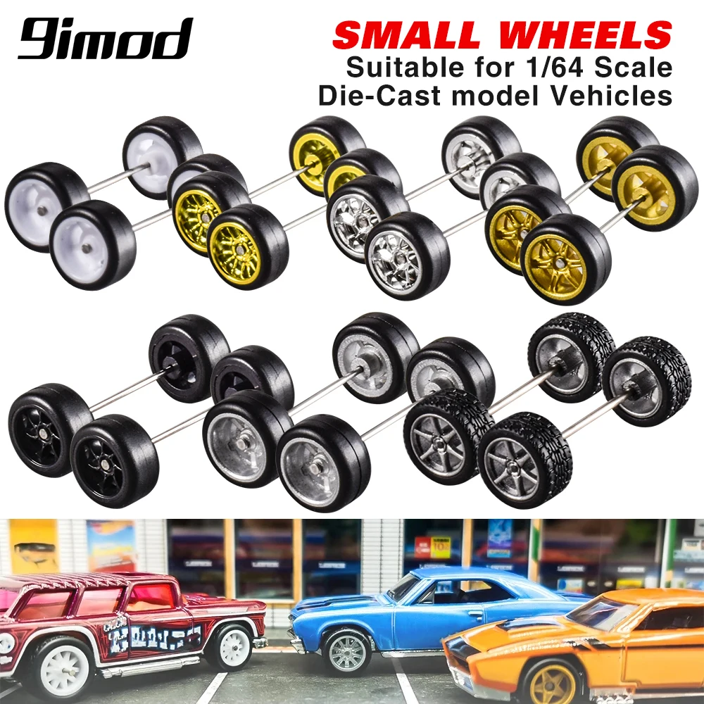 9IMOD 1/64 Alloy Car Wheels and Rubber Tires 11mm Size Rims Tires Set for Hot Wheel/Matchbox/Domeka/HW/Off-road 1:64 Car