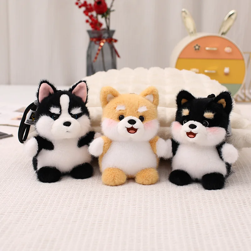 Kawaii chien en peluche pendentif Teddy Husky Corgi Schnauzer animaux porte-clés sac porte-clés chiot poupées voiture décor cadeau de noël