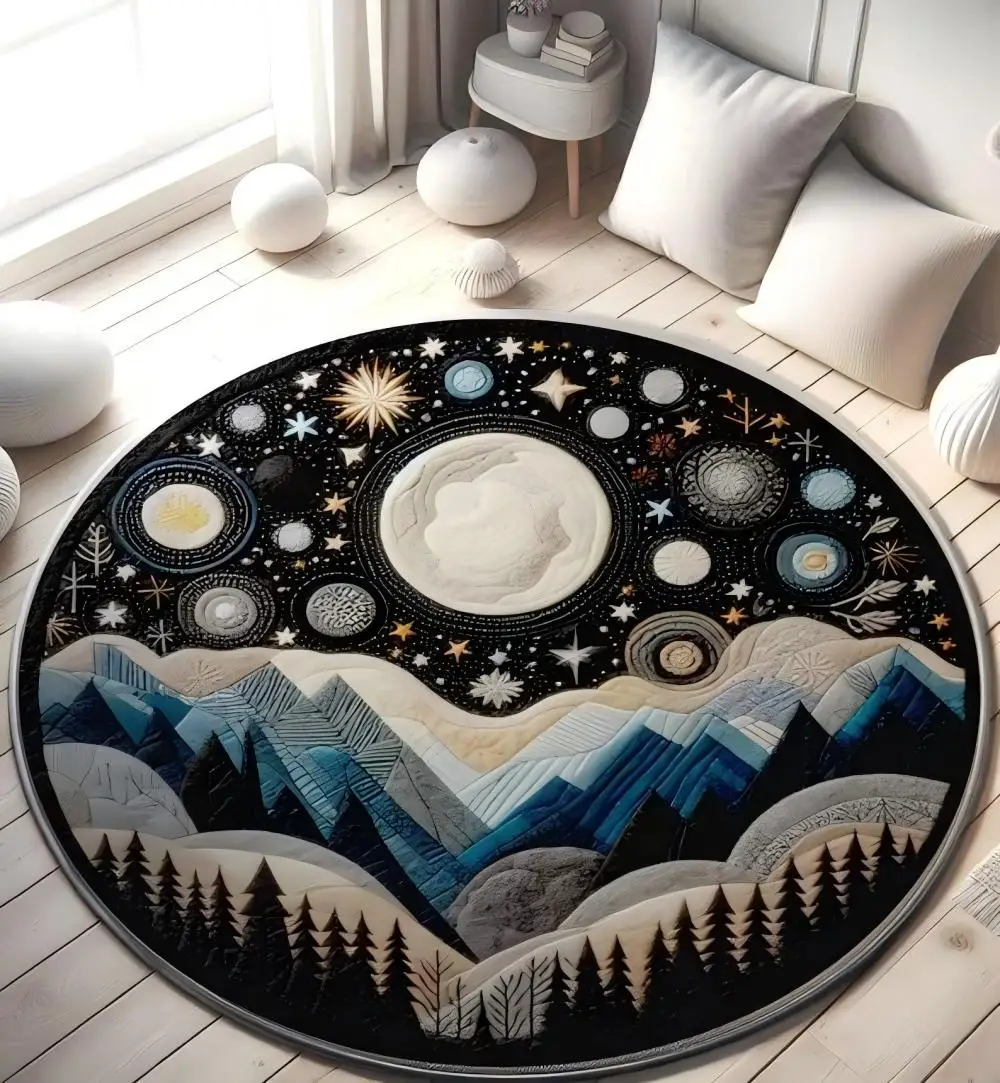 Vikama Night Sky Area Rug - Unique Moon and Stars - Cosmic Home Decor - Three-Dimensional Visual Night Sky Pattern - Rug