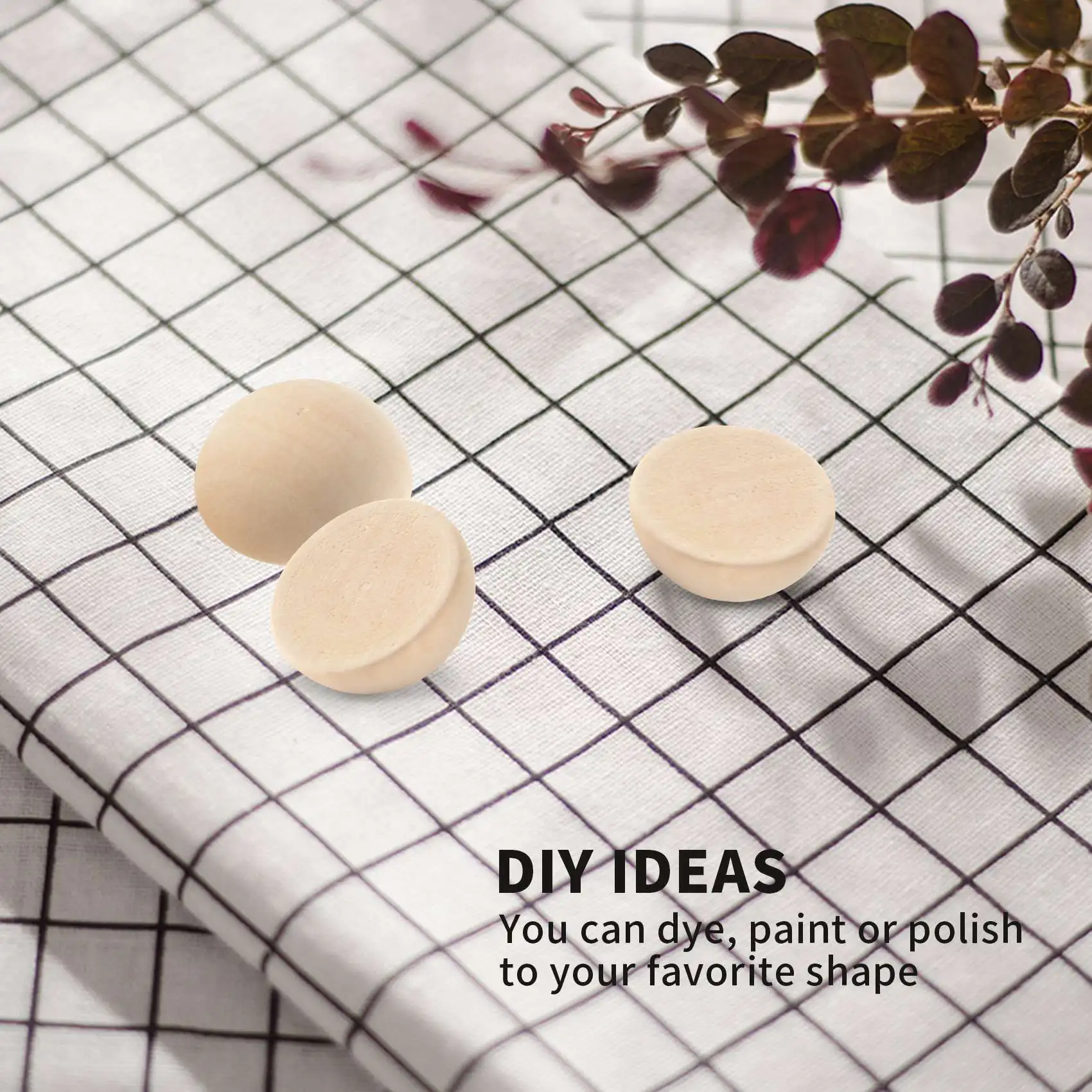 100 قطعة 20 مللي متر نصف خرز خشبي ، كرات خشبية مستديرة طبيعية غير مكتملة خرز فضفاض لعيد الميلاد اليدوي