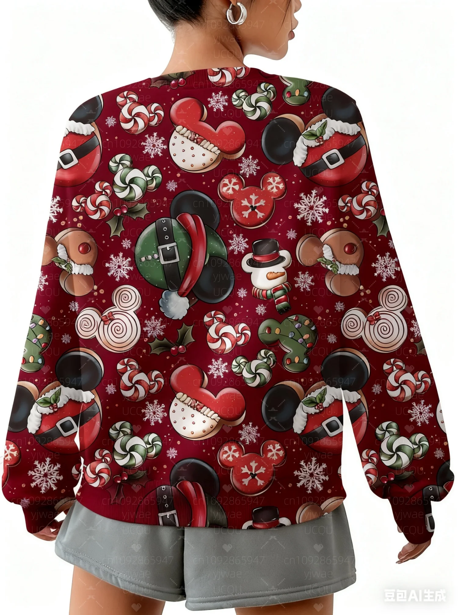 가을 여성 그래픽 크리스마스 미키 마우스 프린트 후드 여성 하라주쿠 여성 라운드 넥 스웨트 후드 여성 후드