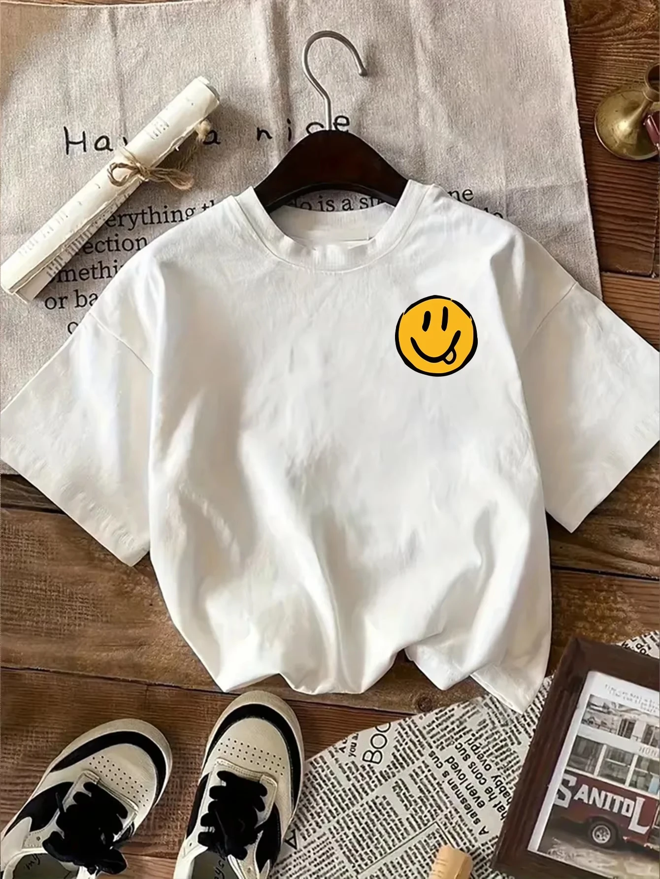 Women's Casual Short Sleeve Crew Neck T-Shirt Joyful Face 