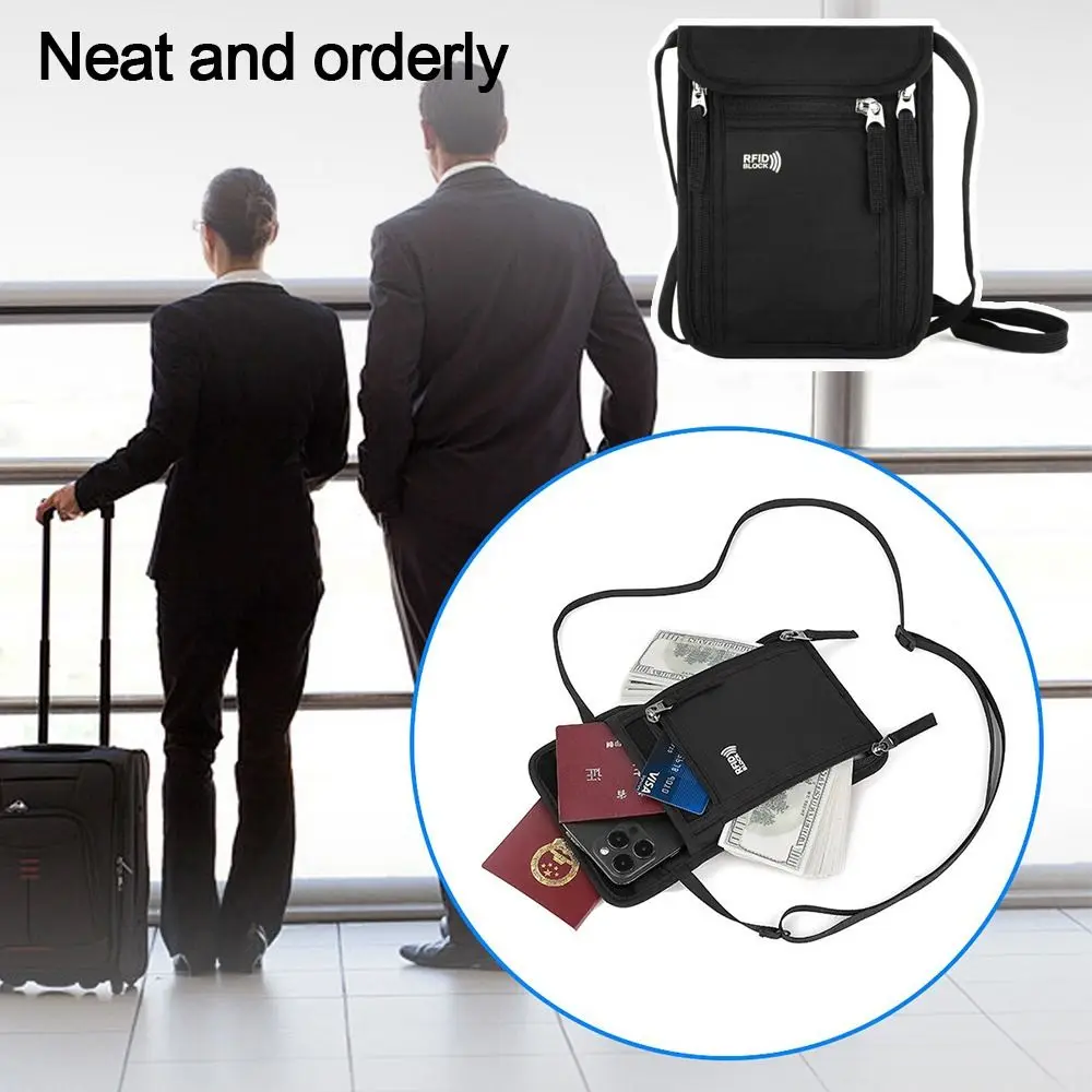 Portable Nylon RFID Passport ID Bag Waterproof Multi-Functional Document Pouch Passport Bag Travel Neck Wallet