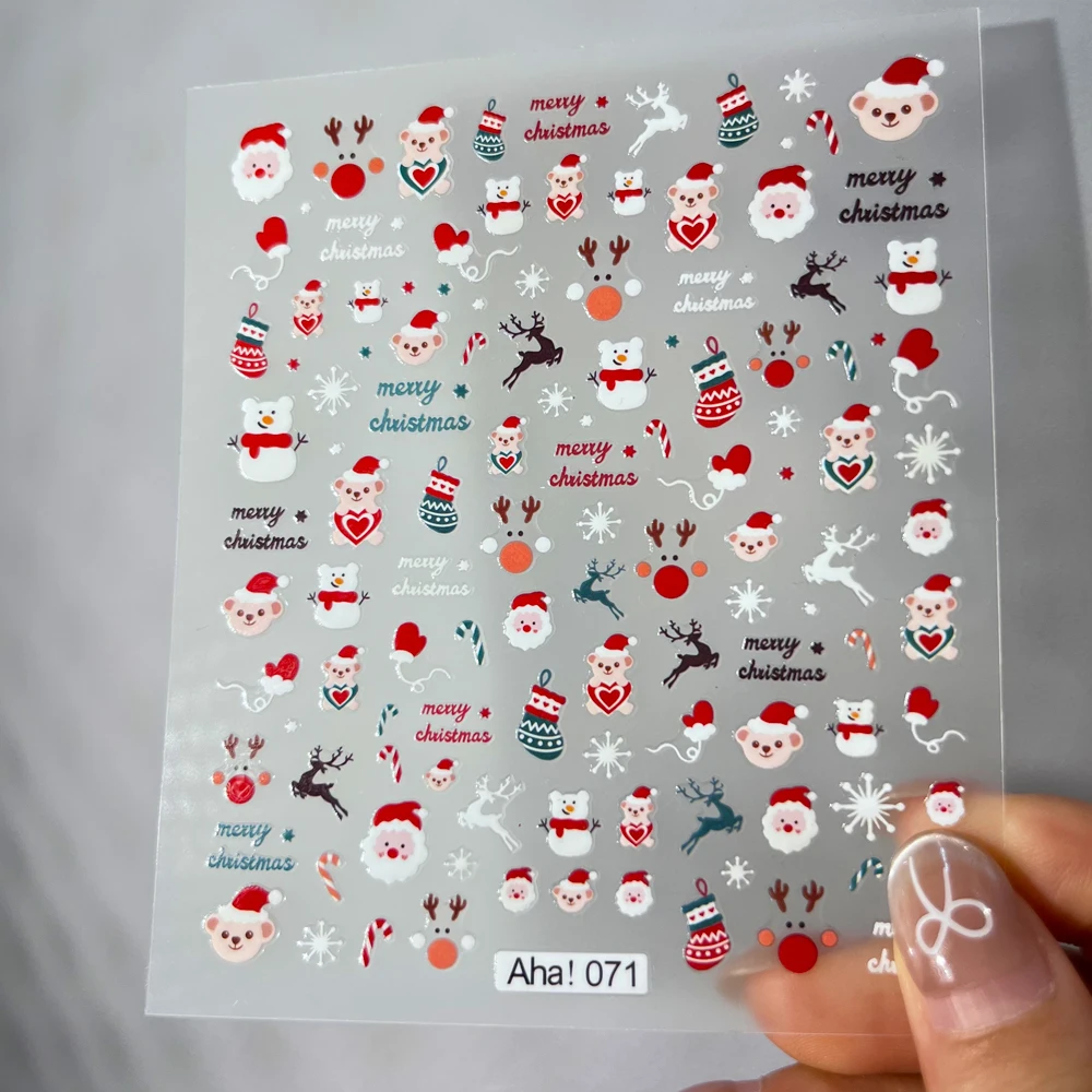 Nieuwe 3D Aha Kerst Nail Art Stickers Leuke Elanden Kerstboom Hart Kerstman Nail Decals DIY Nieuwjaar Vakantie Nail Decor