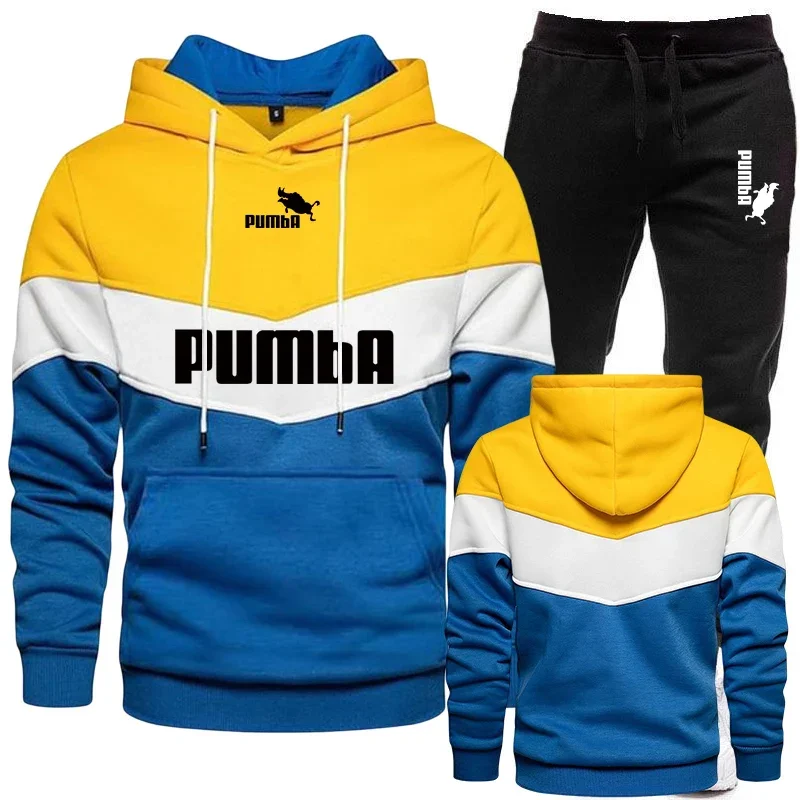 Mens Tracksuit Suit Printing Casual Tricolor Hooded Sweatshirts High Quality Jogging Sports 2 Piece Set Versatile Trend Outfits