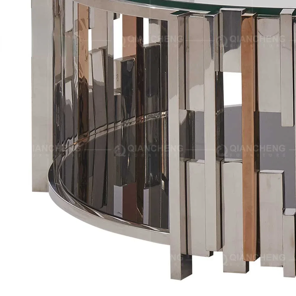 Foshan furniture engineering custom light luxury stainless steel coffee table round designer recommended steel glass coffee tabl