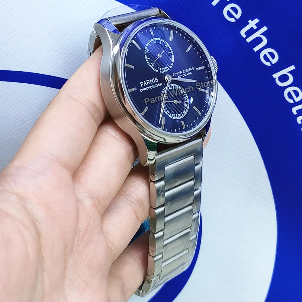 Parnis 42.5mm Power Reserve Blue Dial Automatic ST2542 Movement Men's Wristwatch