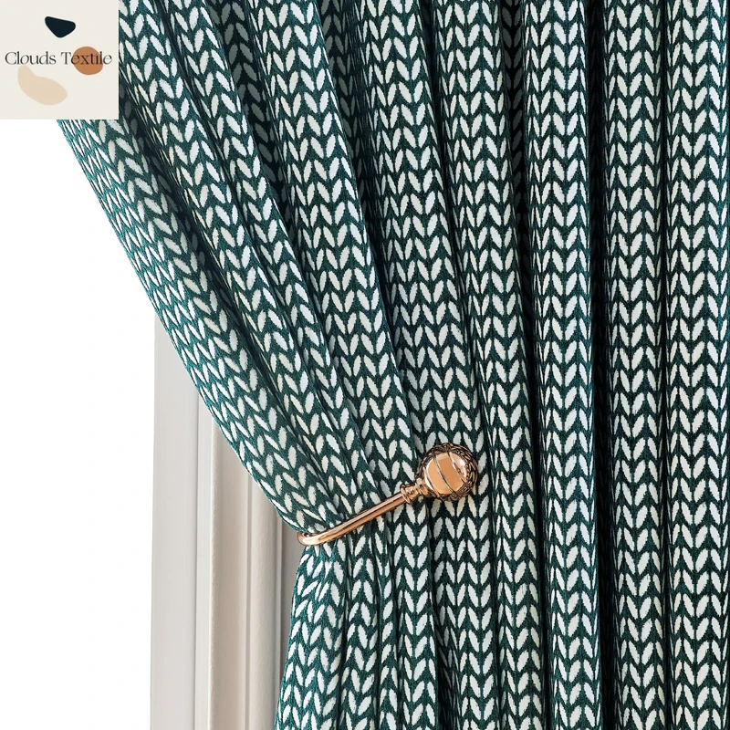 Modern Luxury Chenille Cashmere Jacquard Green Curtains for Living Room Bedroom Dining Window Drapes Curtains Customize