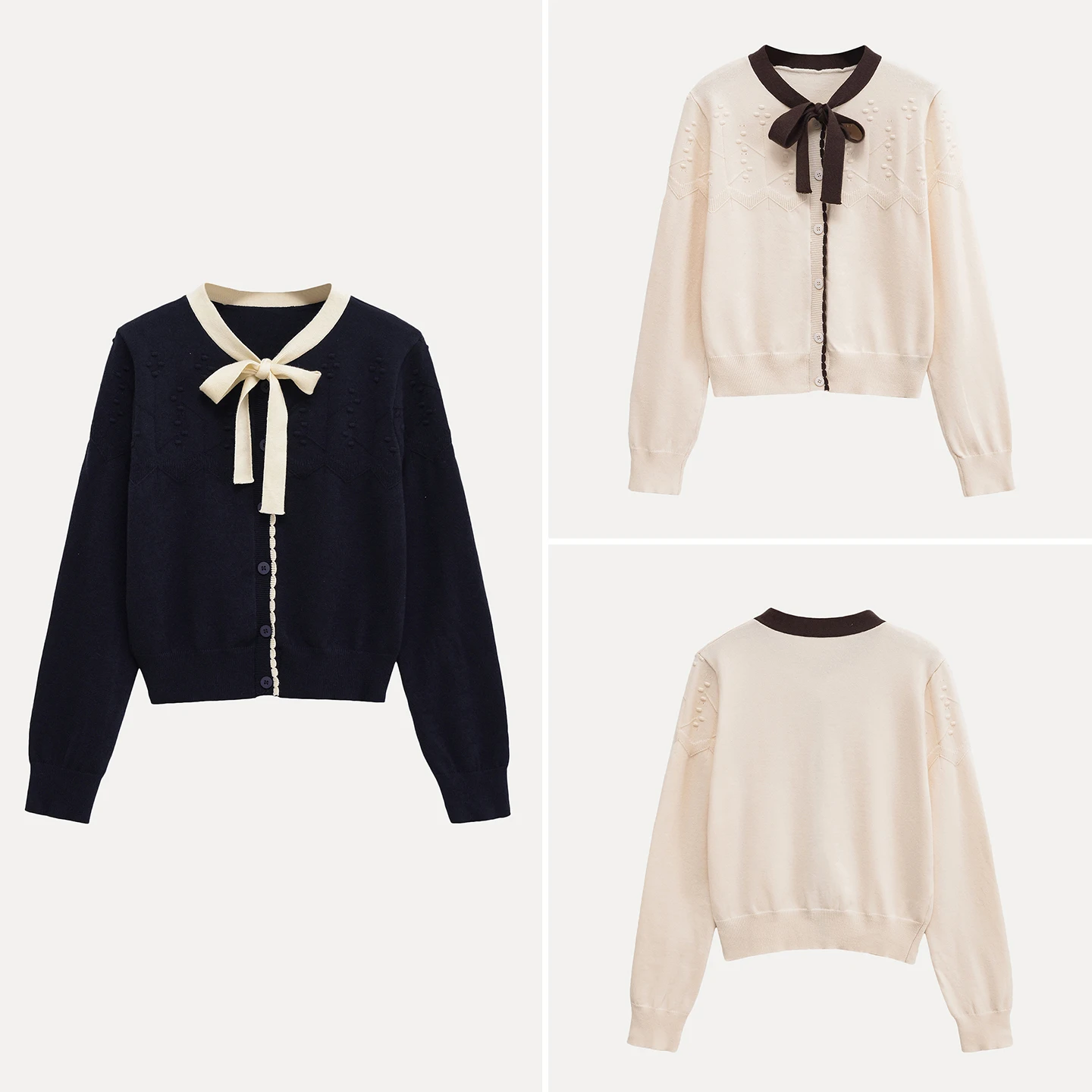 

Повседневный вязаный кардиган с кружевной отделкой, осенняя коллекция 2025, новинка, женская мода, длинный рукав, круглый вырез, на пуговицах