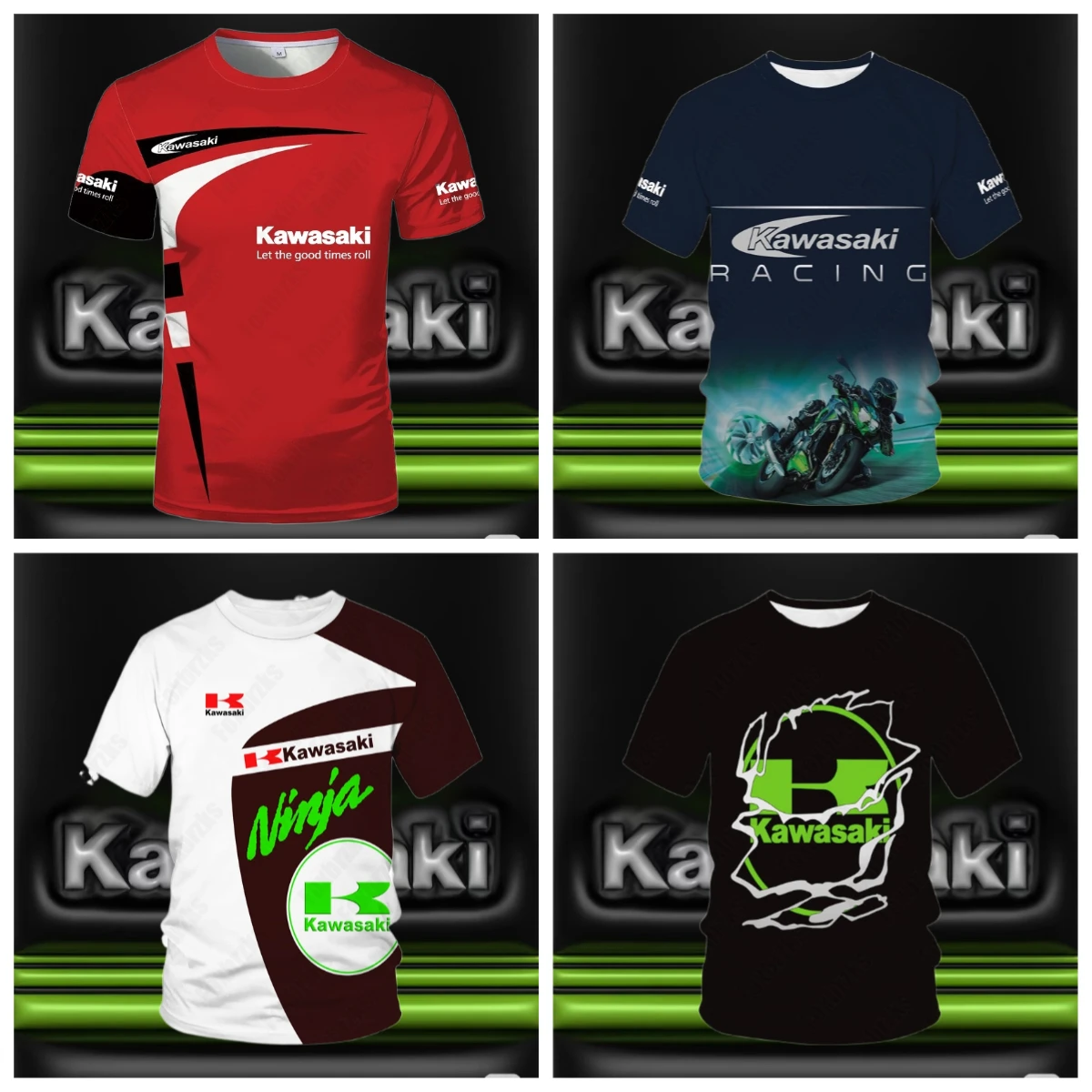 

25/26 летняя мужская мотоциклетная быстросохнущая футболка Kawasaki с локомотивом, повседневный дышащий гоночный костюм с круглым вырезом для детей/взрослых, тренировочный топ
